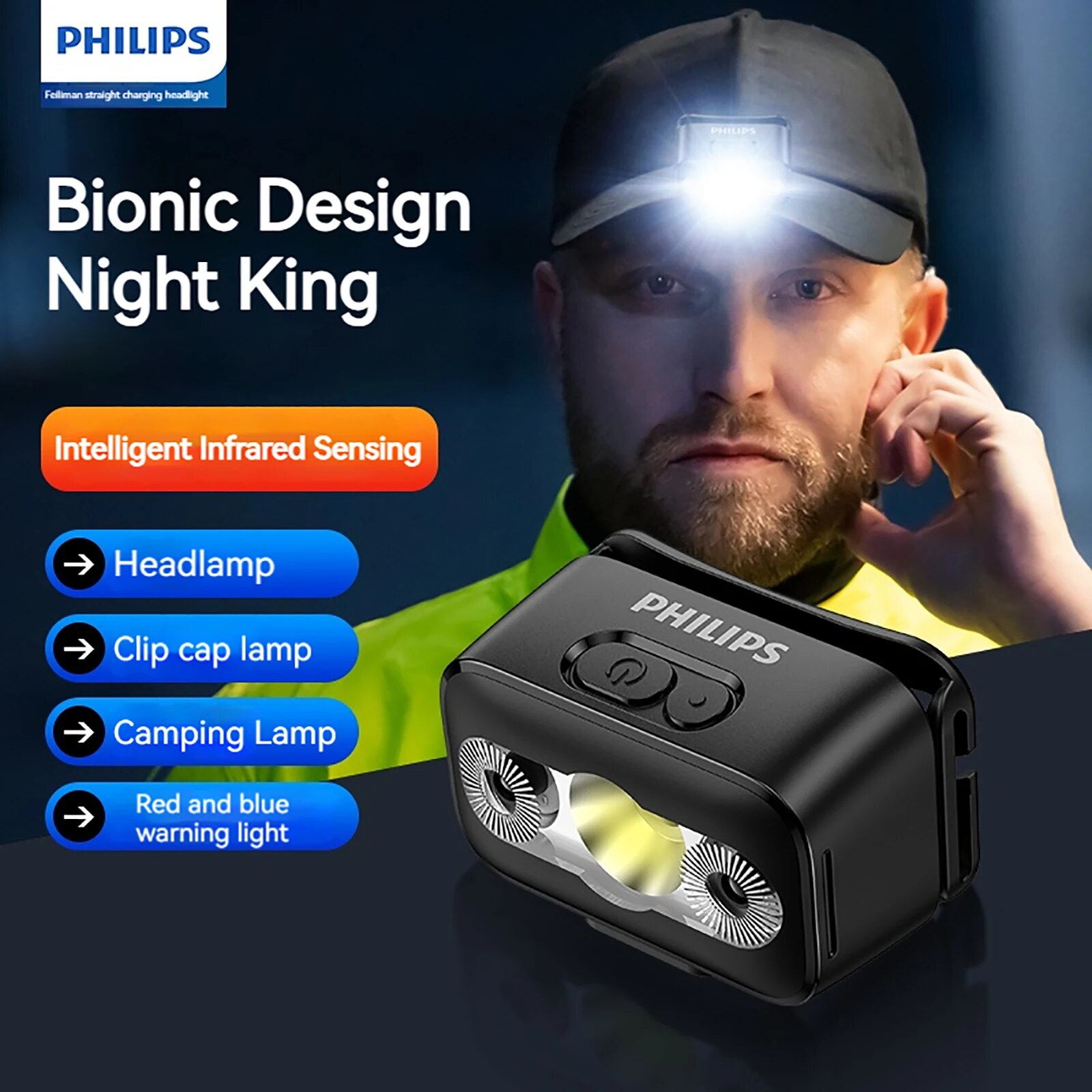 Outdoor Lighting Philips - Latarka czołowa LED PHILIPS z czujnikiem,